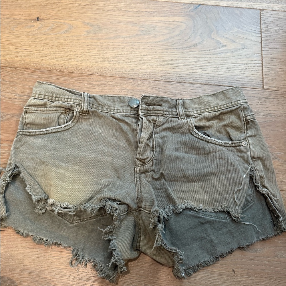 Free People Frayed Hem Jean Shorts in Brown